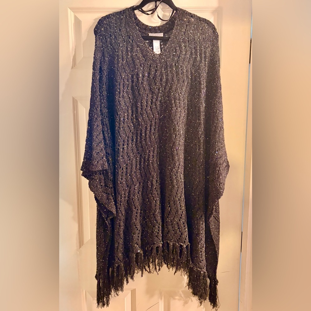 Boho Sequined Sweater Poncho - Picture 3 of 7